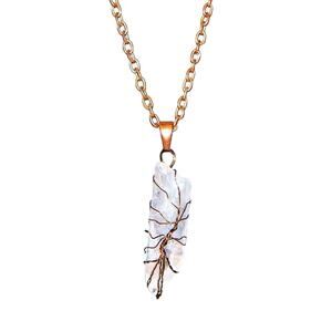 Copper Wire Wrapped Clear Crystal Pendant Necklace